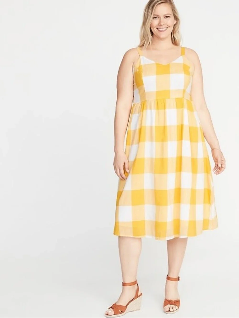 Old Navy Yellow and White Gingham Midi Cami Sundress  Size Large - Picture 8 of 8